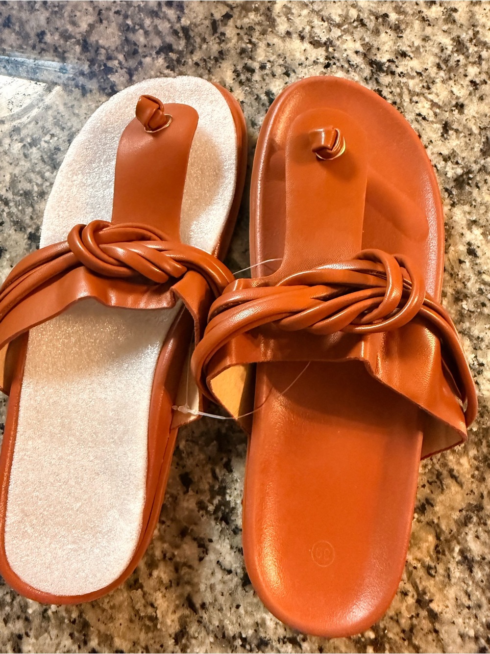 Woven Toe-Ring Slide Sandals in Burnt Orange
